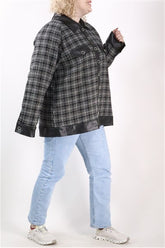 גקט שחור חדש בשילוב דמוי עור-XXL